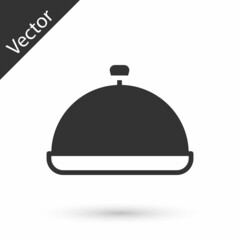 Obraz premium Grey Covered with a tray of food icon isolated on white background. Tray and lid sign. Restaurant cloche with lid. Vector