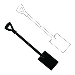Silhouette of a shovel in black. An outline image of a shovel. Flat style. Vector image isolated. Great design for any purpose. Vector graphics. Design element.