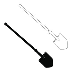 Silhouette of a shovel in black. An outline image of a shovel. Flat style. Vector image isolated. Great design for any purpose. Vector graphics. Design element.