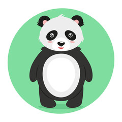 Cute, little, cartoon panda isolated on a green background. Vector illustration