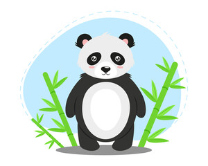 Cute, cartoon panda with bamboo in a flat style. Animals. Vector illustration