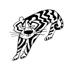 Tiger in cute doodle style wild symbol of the new year 2022. Use for sticker, clip art, kids t-shirt printing, textiles, Christmas poster.