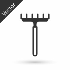 Grey Garden rake icon isolated on white background. Tool for horticulture, agriculture, farming. Ground cultivator. Housekeeping equipment. Vector