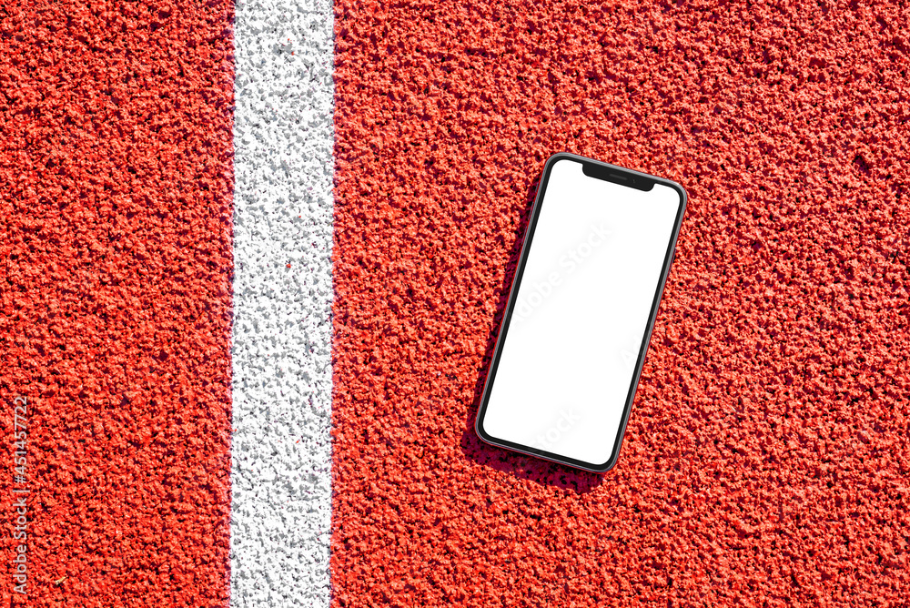 Poster phone mockup on running track close-up