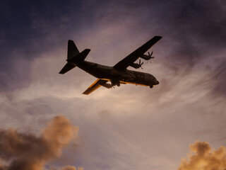 airplane at sunset