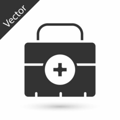 Obraz premium Grey First aid kit icon isolated on white background. Medical box with cross. Medical equipment for emergency. Healthcare concept. Vector