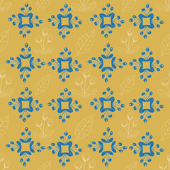 Yellow Swedish flowers folk art vector pattern 