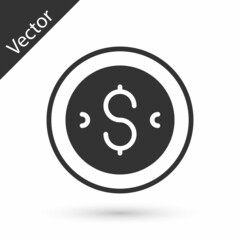 Obraz premium Grey Coin money with dollar symbol icon isolated on white background. Banking currency sign. Cash symbol. Vector