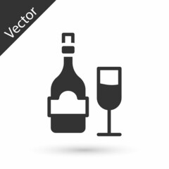 Grey Champagne bottle with glass icon isolated on white background. Vector