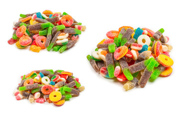 Assorted gummy candies. Top view. Jelly  sweets.