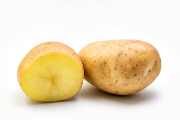 Potato - Whole and sliced in half Potato Isolated on white background with clipping path
