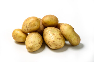Whole potato vegetables on white background. Isolated potatos