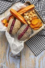 Vegan boxed food take away from above