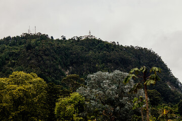 View of the Cerro and the church of Monserrate from the streets of Bogotá, Colombia August 16, 2021