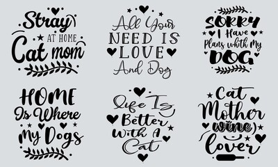 Cat T-shirt Design Bundle, Typography T-shirt Design, Dog T-shirt Bundle, Cat, Mom, Girls T-shirt Design
