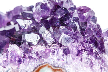 Amethyst Crystal Druse  macro mineral on white background