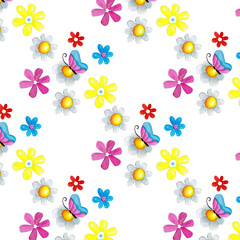 Floral watercolor tender patern on a white background.Delicate, childish pattern.