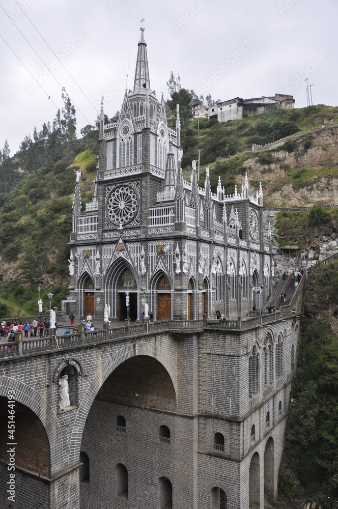 Sticker vertical shot of the sanctuary of our lady of the rosary of las lajas, colombia