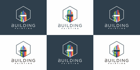 Set of creative building painting logo design template with rainbow colour style, Premium vektor