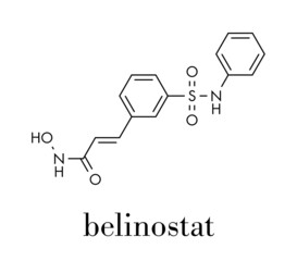 Belinostat cancer drug molecule. Histone deacetylase (HDAC) inhibitor. Skeletal formula.