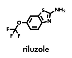 Riluzole amyotrophic lateral sclerosis (ALS) drug molecule. Skeletal formula.