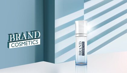 Cosmetic product with shadow and light from the window. Realistic vector illustration.branded cosmetic cream advertisement.Realistic vector illustration .