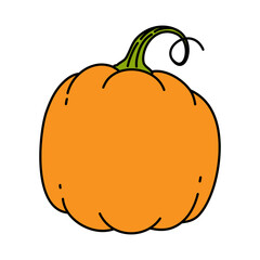 Orange Pumpkin illustration in doodle style. Pumpkin - a symbol of Halloween, Fall, and Thanksgiving. Squash silhouette. Isolated on white background. Vector. For menu, farmers markets, print