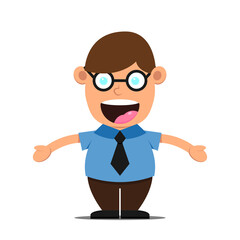 Cute cartoon little school boy with glasses. Student kid character isolated on white background. Happy smile children love hug with friends.. Vector illustration