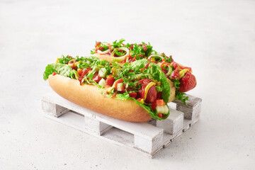 Fresh made  Hot dogs with ketchup, mustard and salad