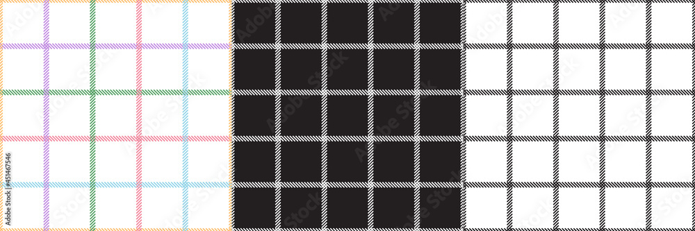 Poster set of monochrome and multicolored checked tattersall seamless design for pattern and background