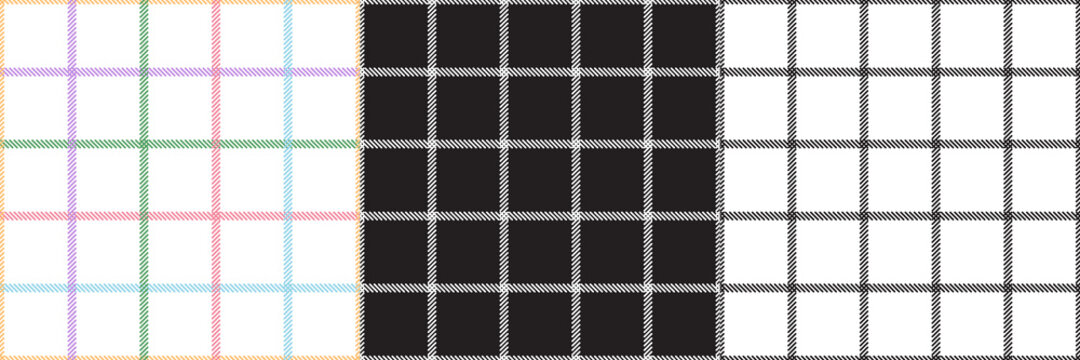 set of monochrome and multicolored checked tattersall seamless design for pattern and background