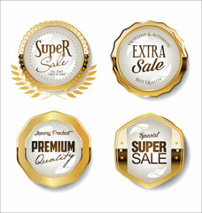 Collection of golden badges and labels retro style 