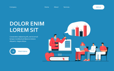 Fototapeta premium Financial coach explaining people how to invest money. Development, investing, education flat vector illustration. Business process and finance concept for banner, website design or landing web page