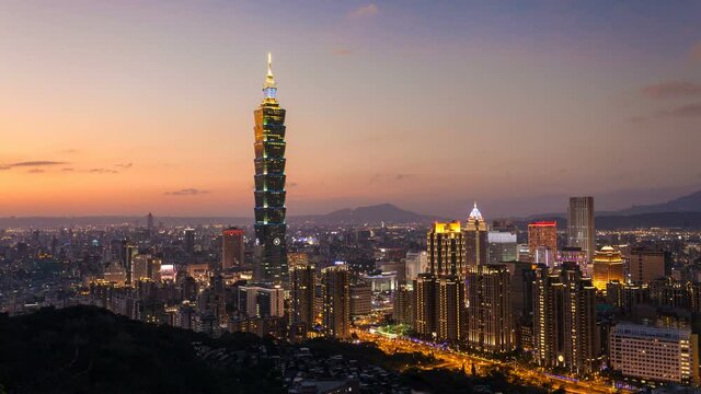 CITY SKYLINE AT SUNSET - TAIPEI, TAIWAN