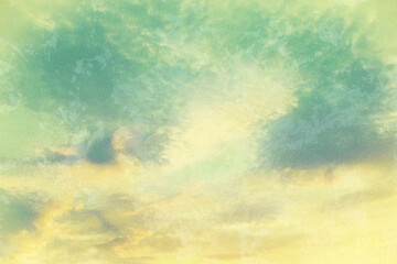 View of beautiful sky with clouds. Retro style filter