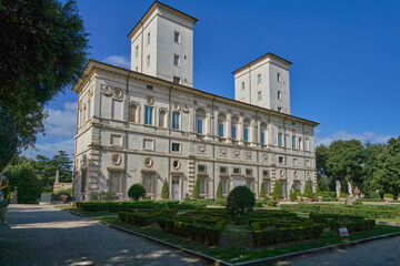 Fototapeta na wymiar Villa Borghese Pinciana building at the Villa Borghese gardens in Rome
