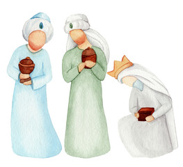 Three Wise Men. Three Kings. Bible illustration. Nativity Christmas. - 451470161