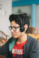 child listening to music