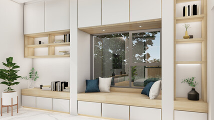 Modern peaceful Bedroom. zen style bedroom and decoration japanese style, Bedroom japanese style.3d rendering.