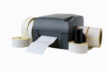 Thermo, thermal transfer printer for printing on barcode labels,  isolated on white background