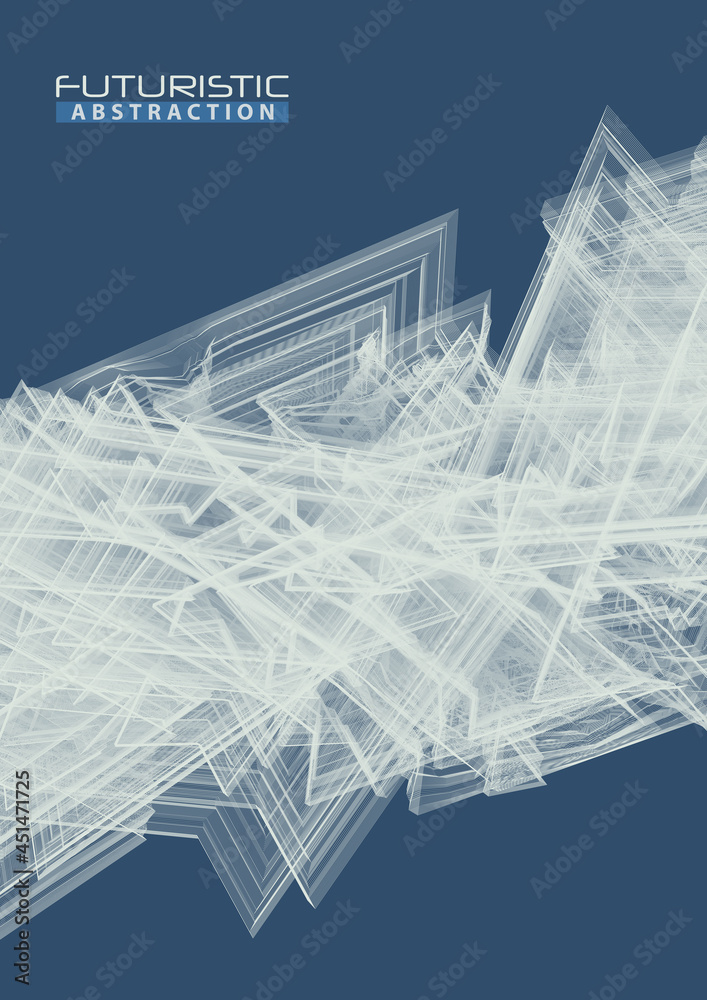 Poster Futuristic abstraction. Chaotic thin lines on dark azure background