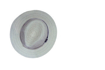top view of male hat with dark ribbon isolated on white background