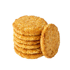 Cookies isolated on a white background. Cereal cookies. High angle view. Whole grain biscuits.