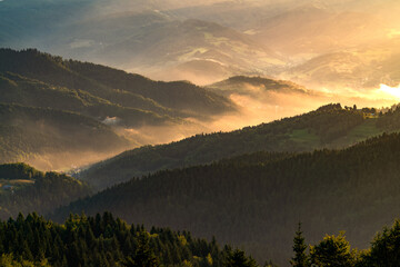 Dolina Potoku Czercz w porannych mgłach. Piwniczna, Beskid Sądecki © Piotr Szpakowski
