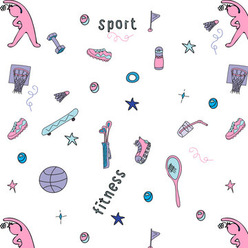 Doodle and lettering sport pattern