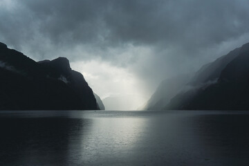 Stunning Light over fjord in Norway.