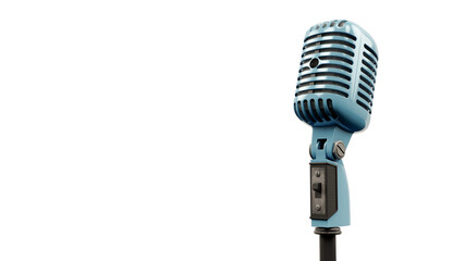 Fototapeta na wymiar Vintage microphone, Pictures of an old blue color microphone on white background, 3d Illustration, Render