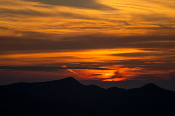 Beautiful colorful sunset in the Ukrainian Carpathians