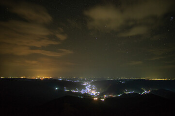 Night city of Yaremche in the Ukrainian carpathians in summer