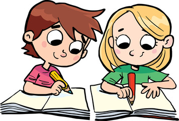 little schoolchildren write in their notebooks